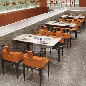 Muebles modernos de gama alta para restaurantes, cabinas, sillas, mesas y sillas de cafetería, silla de comedor de madera, mesa de comedor dorada de lujo