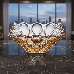 28cm ocean amber flower hollow Home Decoration Wedding crystal glass Candy Storage luxury Container Glass Candy fruit bowl - Product Image 4