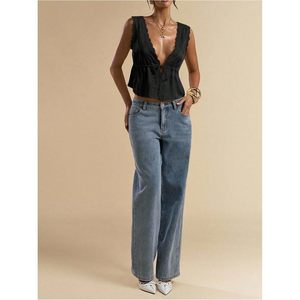 FOXA Women's Tie Front Deep V Neck Lace Trim Sleeveless Satin <b>Crop</b> <b>Top</b> - Product Image 5