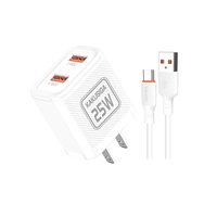 Set Charger KAKUSIGA Factory New KSC-2238 Dual-Port Private Mold dengan Colokan Standar AS dan Termasuk Kabel USB ke Type-C untuk Ponsel