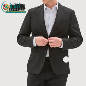 Traje de Negocios Negro para Hombre, Cuello Mao, Corte Regular, Tela de Velour Antiarrugas y Resistente al Viento, Ropa Formal - Product Image 1
