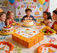 Serviettes jetables écologiques orange vif sur le thème de l'anniversaire pour la décoration de table de fête