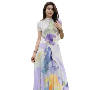 Hot-Sell beautiful design Miyake Pleated skirts Women Dress European And American Women Summer Fashion Casual sets ladies