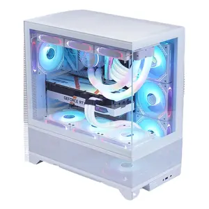 Funda de PC ATX blanca elegante al por mayor con material de aluminio de vidrio templado equipado con ventilador de refrigeración para juegos de PC