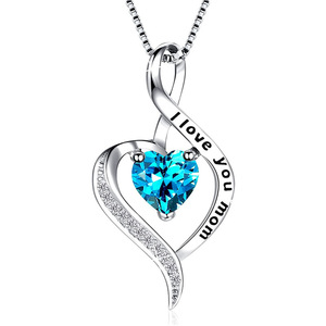 Ciondolo a Forma di Cuore con Cristallo Blu 'Ti Amo Mamma' Placcato Argento, Gioiello di Moda per Donna, Regalo - Product Image 1