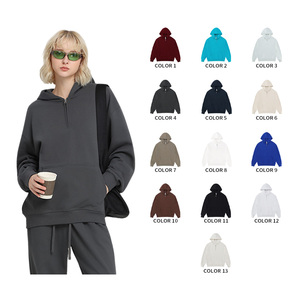 2026 High-quality Solid Printed Knitted French-style Half-<b>zip</b> <b>Hooded</b> Sweatshirt Oversized Pocket Breathable Fleece Lining XL - Product Image 3