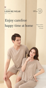 Conjunto <span class=keywords><strong>de</strong></span> Pijamas <span class=keywords><strong>de</strong></span> Seda Helada Acanalada para Parejas al <span class=keywords><strong>por</strong></span> Mayor: Camiseta <span class=keywords><strong>de</strong></span> Manga Corta para Hombre y Pantalones Largos para Mujer, Suave y Transpirable - Product Image 2