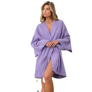 Wholesale Custom Cotton Robes Women 2023 New Design Home Wear 100% Cotton Female Long-sleeved Robe