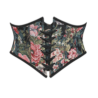 Corsé con Cordones y Cremallera en la Cintura, Diseño Floral Rojo, Ropa Medieval, Top Bustier para Mujer, Corsé Gótico Steampunk