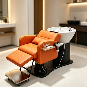 Fauteuil de lavage électrique inclinable avec lavabo en céramique, base lumineuse LED, multifonctionnel, pour salon de beauté et barbier - Product Image 2