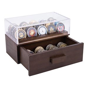 Boîte de présentation personnalisée en bois <span class=keywords><strong>pour</strong></span> 36 pièces de monnaie de défi avec couvercle transparent, 36 pièces sur le dessus et 36 dans le <span class=keywords><strong>tiroir</strong></span>, support et porte-jetons de poker - Product Image 5