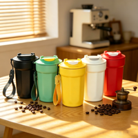 Gobelet isotherme en acier inoxydable 316 avec logo personnalisé, 450 ml, couvercle anti-fuite, mug à café isolé avec sangle, tasse à vide portable