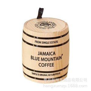 Jamaica Blue Mountain Coffee Wooden Storage Bucket Cylinder Airtight Lid Solid Wood <b>Kitchen</b> Condiment Container - Product Image 5