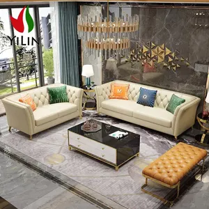 A1903 Couch Buckle Thiết Kế Salon Complet En Cuir Dài Couch Sofa Da Giá Rẻ 3 Piece Phòng Khách Cắt Sofa Set