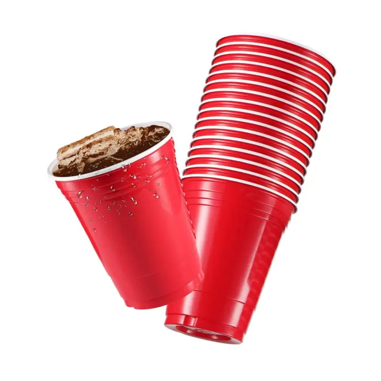 Одноразовая американская красная пластиковая чашка/Праздничная чашка/красная чашка 16 унций с белой внутренней стороной