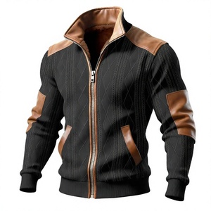 Chaqueta Casual de Hombre con Capucha, Gruesa y Cálida, con Combinación de Colores y Texturas, Mezcla de Algodón y Terciopelo, con un Solo Botón, para Primavera - Product Image 3