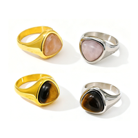 Bague en acier inoxydable de style tendance, non ternissable, polissage élevé, plaqué or 18 carats, de haute qualité, en forme de triangle, en œil de tigre