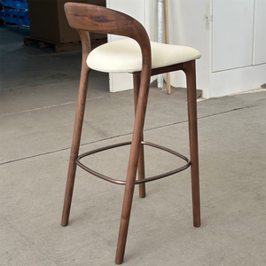 Sgabello da Bar in Legno Massello, Sedie da Bar per Isola in Legno, <span class=keywords><strong>Sgabelli</strong></span> da Bancone Rivestiti in Tessuto, Sedie da Bar con Cuscino in Legno per Ristoranti e Hotel - Product Image 2