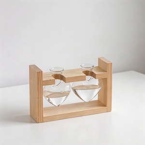 Vaso in Vetro Idroponico Rotondo a Forma di Cuore con Supporto in Legno, Vaso <span class=keywords><strong>da</strong></span> Tavolo <span class=keywords><strong>per</strong></span> Propagazione <span class=keywords><strong>Piante</strong></span>, Decorazione Casa e Ufficio - Product Image 5