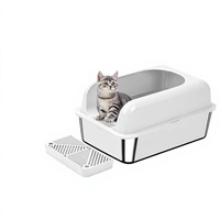 Kotak Pasir Kucing Stainless Steel dengan Tutup, Wadah Dalam, Ukuran Ekstra Besar