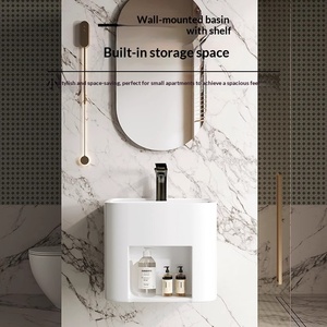Lavabo mural monobloc moderne de petite taille pour salle de bain d'appartement, idéal pour les petits espaces, appartements, gîtes et hôtels - Product Image 3