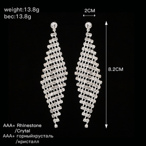 Pendientes de Moda E445, Venta Directa de Fábrica, Pendientes de Botón Personalizados con Borlas de Diamantes de Imitación y Forma de Rombo - Product Image 6