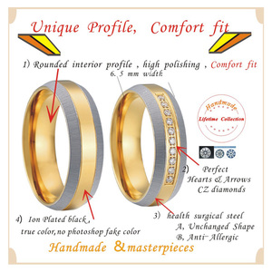 Anillos de Compromiso Titanfitz Clásicos de Dos Tonos, Chapados en Oro de 18K, Acero Inoxidable 316L con Circonita, para Hombres, Mujeres, Unisex, Diseño para Parejas - Product Image 5