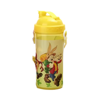 Bouteille d'eau portable en plastique sans BPA avec paille, style dessin animé, pour enfants, idéale pour le sport et les activités de plein air