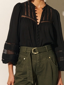 Camicie Casual a maniche lunghe in cotone <span class=keywords><strong>di</strong></span> alta qualità e pantaloni cavi neri monopetto da <span class=keywords><strong>donna</strong></span> - Product Image 2