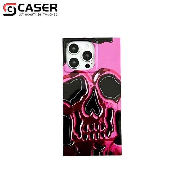Y2K Gothic 3D Skull Square Cellphone Shell for IPhone13-17 Punk Glossy Shockproof Mobile Phone Cover