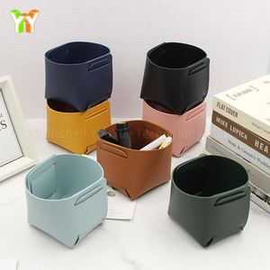 PU Leather Pencil Holder Desktop Organizer Remote Control Storage Box Desktop Makeup Brush Tray - Product Image 4