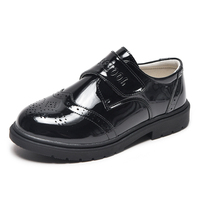 Chaussures d'école en cuir noir pour enfants, chaussures habillées confortables pour garçons avec fermeture auto-agrippante