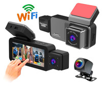 Caméra de tableau de bord de voiture OEM à 3 objectifs 1080P avec écran LCD IPS de 3,16 pouces, vision nocturne WiFi et caméras avant/arrière