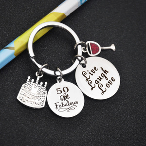 50th Birthday Gift portachiavi in metallo Live Laugh Love ciondolo in acciaio inossidabile portachiavi regalo 10th 20th 30th Birthday Keyring - Product Image 5