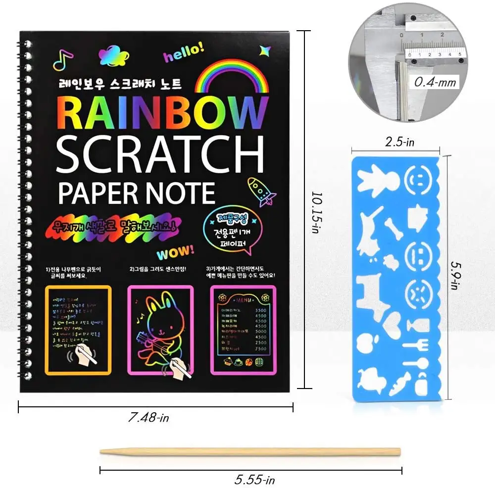 Wholesale spiral binding rainbow magic black paper sketch and scratch art book for kids