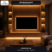 Meuble TV mural moderne OEM ODM avec panneaux grillagés en chêne et noyer, éclairage d'ambiance LED pour salon, chambre d'hôtel, appartement