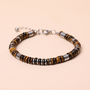 Natural Tiger Eye Stone Abacus <b>Beads</b> <b>Bracelet</b> with Lobster Clasp – Unisex Light Luxury Jewelry for Men Women - Product Image 2