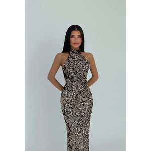 Robe de bal longue Rose Shion à sequins, col rond, taille empire, taille XL, pour soirée formelle, technique crochetée - Product Image 2