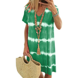 <span class=keywords><strong>Vestido</strong></span> Casual de Verano, Estilo Bohemio, Color Liso Brillante, Estampado Tie Dye, Corte Holgado, Cuello en V, Manga Corta, <span class=keywords><strong>Vestido</strong></span> Midi para Vacaciones en la Playa - Product Image 5