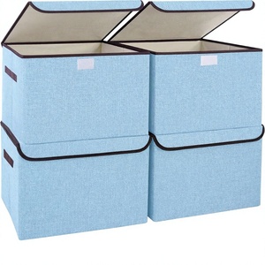 Contenedores de Almacenamiento Plegables Ecológicos de Bambú con Tapas, Paquete de 4, 14.6x9.5x9.5 Pulgadas, para Hogar, Oficina, Dormitorio, Armario - Product Image 1