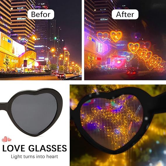 Square Heart Effect Diffraction Optical Glasses with Print Pattern Rave Party Wedding Party Musical Evening Fireworks Shows