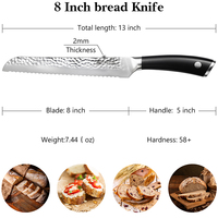 Couteau de chef professionnel à lame pleine de 8 pouces avec manche ergonomique en ABS pour trancher le pain