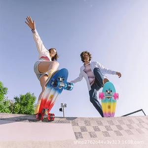 Zebra Sport 22 Inch <b>Mini</b> Skateboard With Pink Blue Yellow Gradient Deck For Youth Beginners Street Use - Product Image 2