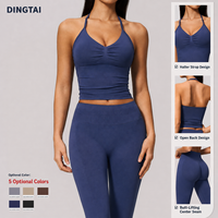 Set Yoga Seamless High Waist Plus Size Wanita, Tank Top Pengangkat Bokong, Legging Kompresi Fitness, Bahan Bernapas Empat Arah