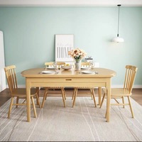 Ensemble table et chaises pliantes et extensibles en bois massif de luxe nordique, design moderne, mobilier de maison pour petits appartements, naturel