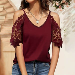 Fabrika toptan kayış dantel omuz gömlek bluz Blusas Y Camisas Para Mujeres zarif kadın seksi örme Tops - Product Image 1