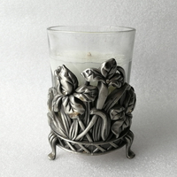 Bougie en verre avec motif de fleurs en étain antique, avec trois pieds debout, décoration de table à domicile, artisanat