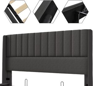 Letto Contenitore Idraulico Imbottito, Vendita all'Ingrosso, Struttura in Legno con <span class=keywords><strong>Doghe</strong></span> in Lino, Base <span class=keywords><strong>a</strong></span> <span class=keywords><strong>Doghe</strong></span> con Telaio in Metallo - Product Image 4