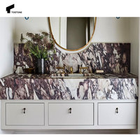 Tostone Personnalisé Accrochage Mural Double Évier Intergred Naturel Calacatta Viola Marbre Vanité Pierre Unité pour Villa de Luxe Salle de Bains