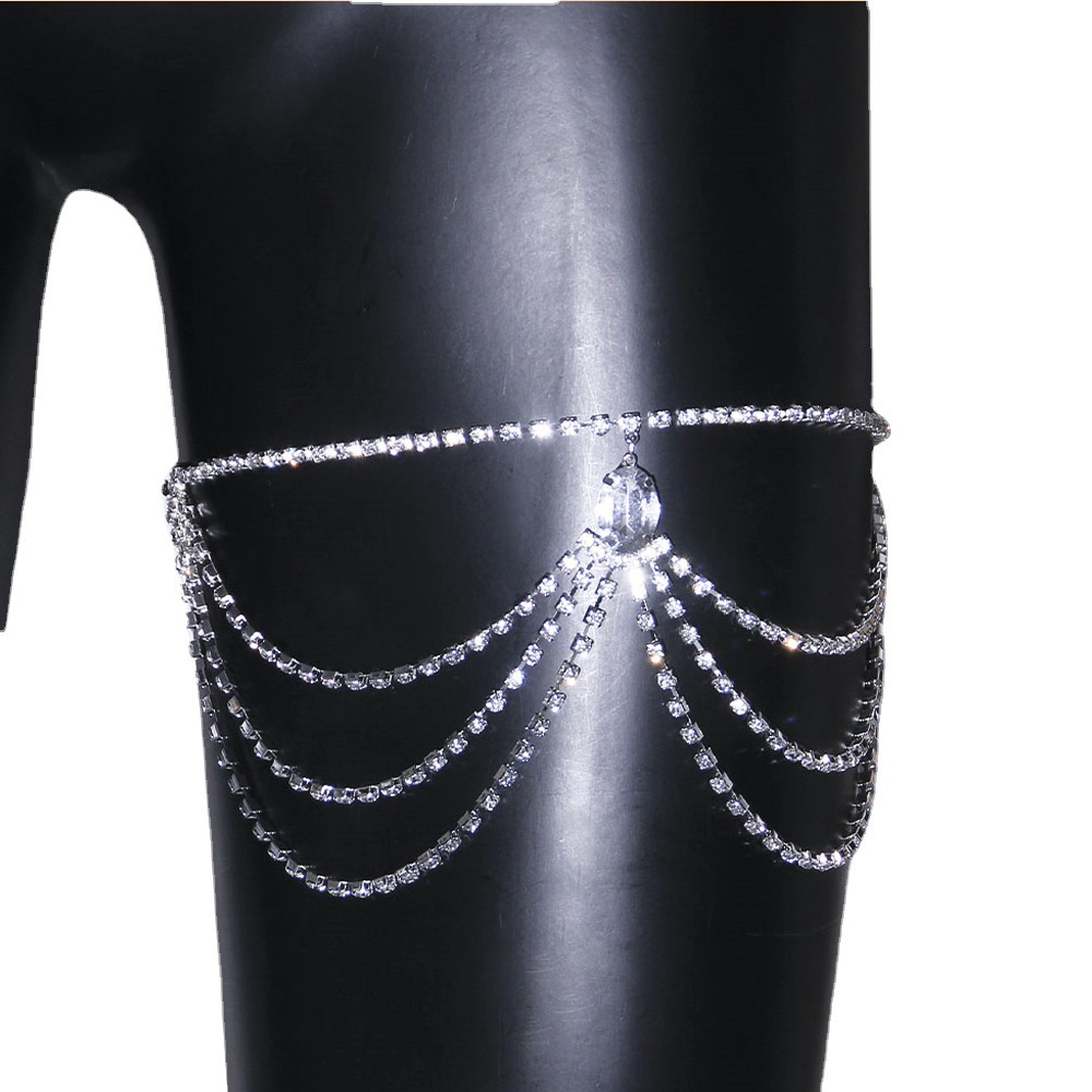 Flovel Chaîne De Corps Strass Scintillant – Chaîne De Cuisse Rouge Multicouches, Bijoux Rave Discothèque, Sexy & Ajustable